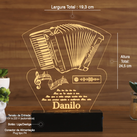 Luminária Abajur Acordeon Spotify Música LED Amarelo