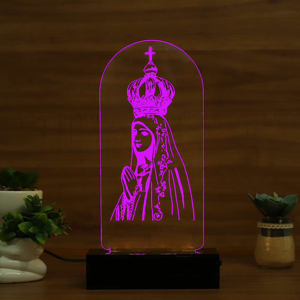 Luminária Abajur Nossa Senhora de Fátima LED Rosa