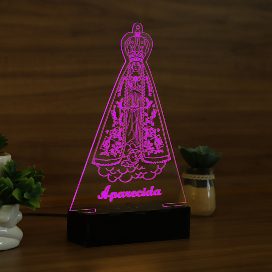 Luminária Abajur Nossa Senhora Aparecida LED Rosa